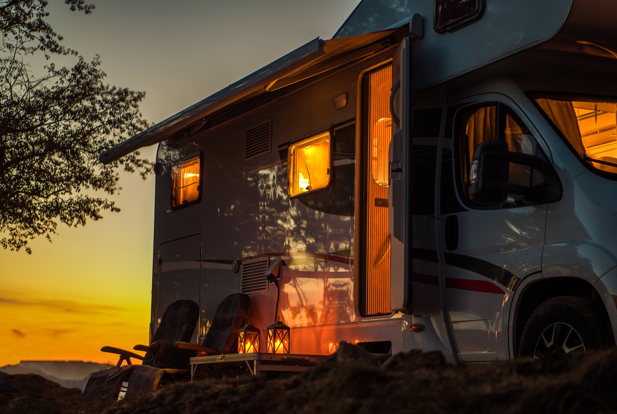 Coucher de soleil en mobile home